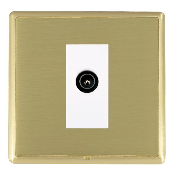 Linea-Rondo CFX Satin Brass Frame/Satin Brass Front 1 gang Non-Isolated TV (Male) (DAB Compatible) White