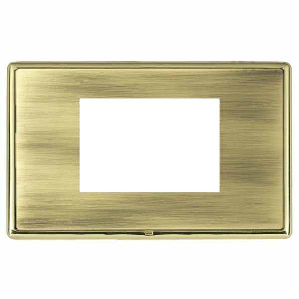 Linea-Rondo CFX EuroFix Polished Brass Frame/Antique Brass Front Double Plate complete with 3 EuroFix Apertures 75x50mm and Grid