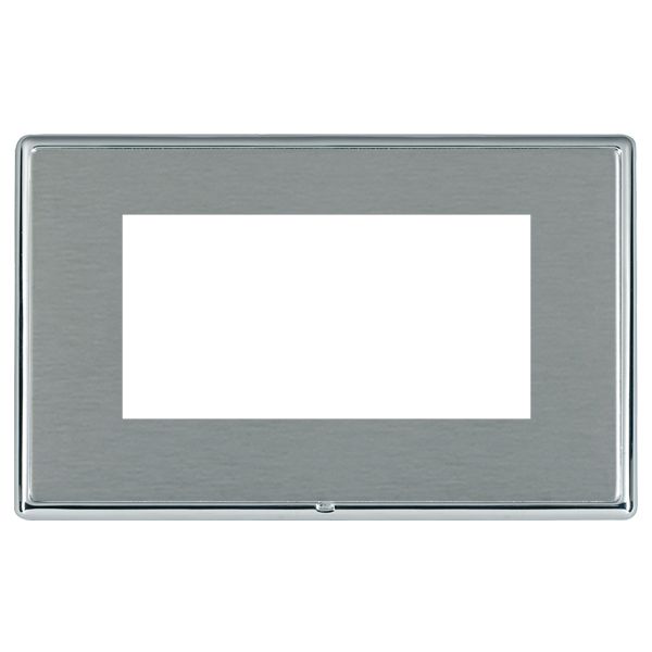 Linea-Rondo CFX EuroFix Bright Chrome Frame/Satin Steel Front Double Plate complete with 4 EuroFix Apertures 100x50mm and Grid