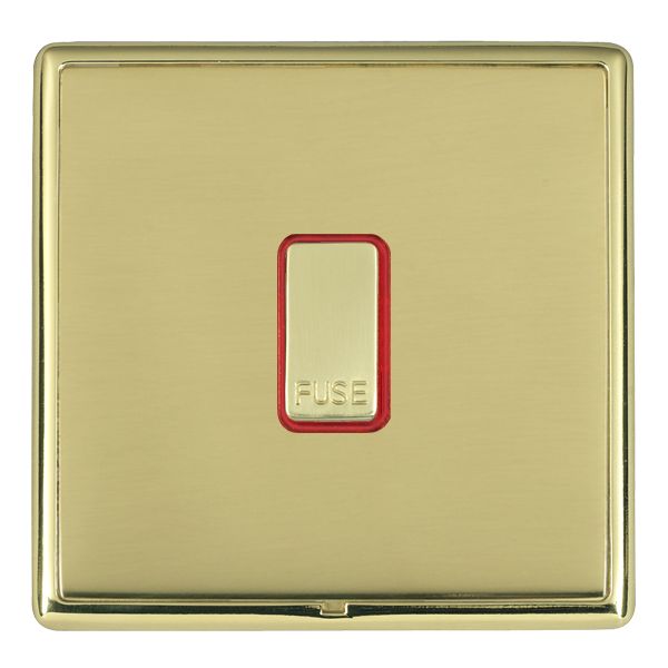Linea-Rondo CFX Polished Brass Frame/Polished Brass Front 1 gang 13A Fuse with Neon Halo Polished Brass/Red