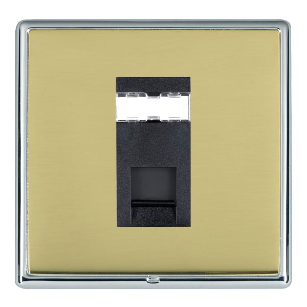 Linea-Rondo CFX Bright Chrome Frame/Polished Brass Front 1 gang RJ12 Outlet – Unshielded Black