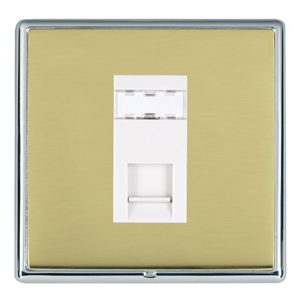 Linea-Rondo CFX Bright Chrome Frame/Polished Brass Front 1 gang RJ12 Outlet – Unshielded White