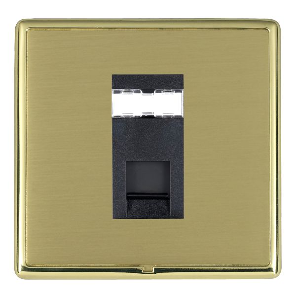 Linea-Rondo CFX Polished Brass Frame/Satin Brass Front 1 gang RJ12 Outlet – Unshielded Black