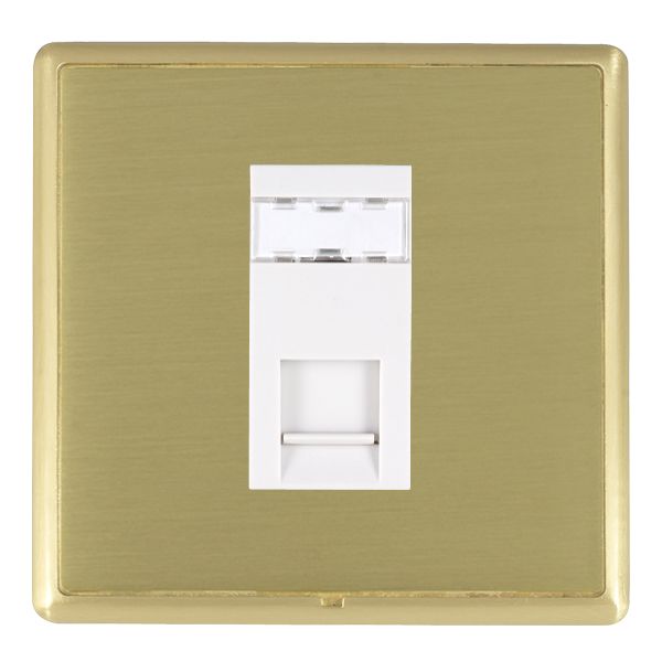 Linea-Rondo CFX Satin Brass Frame/Satin Brass Front 1 gang RJ45 CAT 5E Outlet – Unshielded White