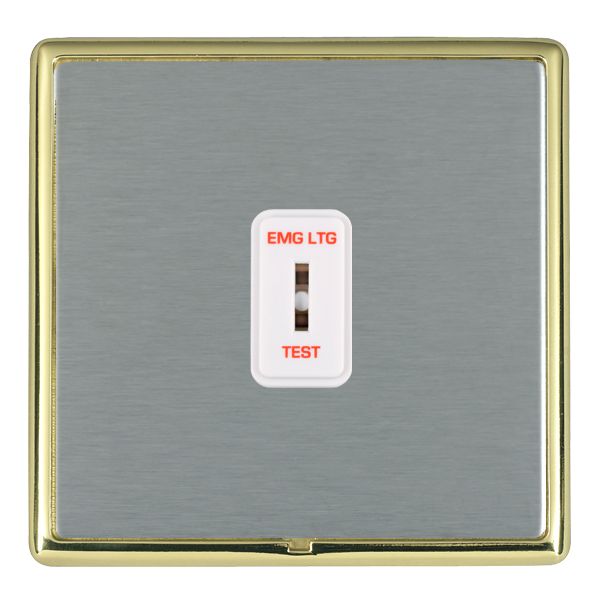Linea-Rondo CFX Polished Brass Frame/Satin Steel Front 1 gang 20AX 2 Way Key switch EMG LTG TEST White