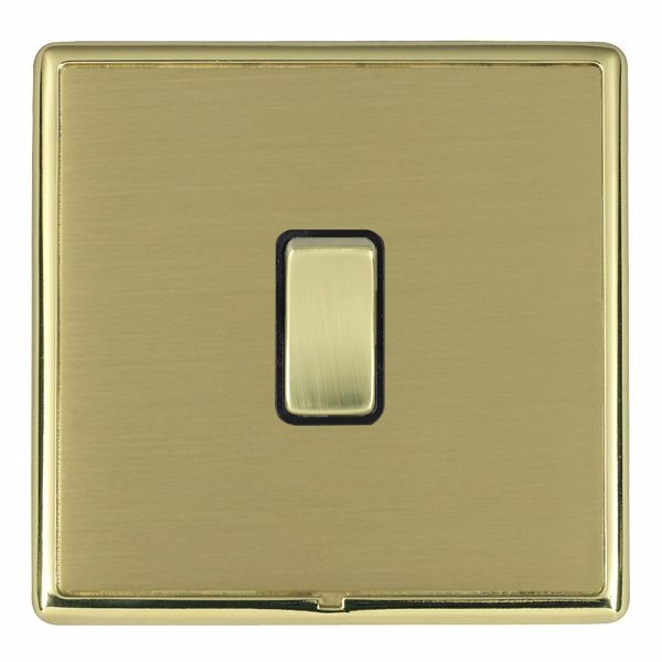 Linea-Rondo CFX Polished Brass Frame/Satin Brass Front 1 gang 10AX 2 Way Rocker Polished Brass/Black