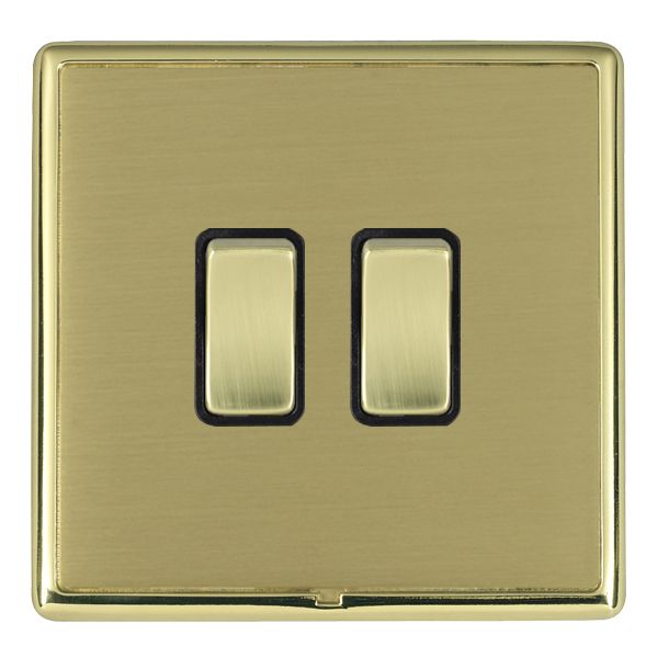 Linea-Rondo CFX Polished Brass Frame/Satin Brass Front 2 gang 20AX 2 Way Rocker Polished Brass/Black