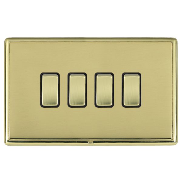 Linea-Rondo CFX Polished Brass Frame/Polished Brass Front 4 gang 20AX 2 Way Rocker Polished Brass/Black
