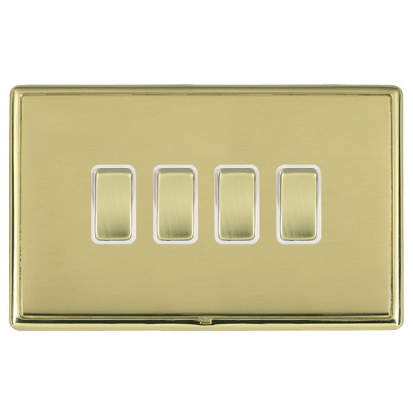 Linea-Rondo CFX Polished Brass Frame/Polished Brass Front 4 gang 20AX 2 Way Rocker Polished Brass/White