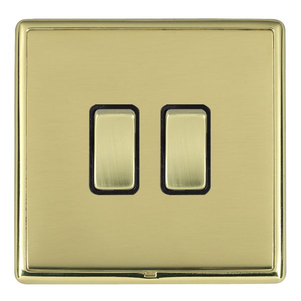 Linea-Rondo CFX Polished Brass Frame/Polished Brass Front 2 gang 20AX Intermediate Rocker Polished Brass/Black