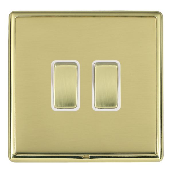 Linea-Rondo CFX Polished Brass Frame/Polished Brass Front 2 gang 20AX Intermediate Rocker Polished Brass/White