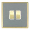 Linea-Rondo CFX Satin Brass Frame/Satin Steel Front 2 gang 20AX Intermediate Rocker Satin Brass/White