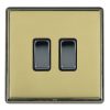 Linea-Rondo CFX Black Nickel Frame/Polished Brass Front 2 gang 10AX Intermediate Rocker Black Nickel/Black