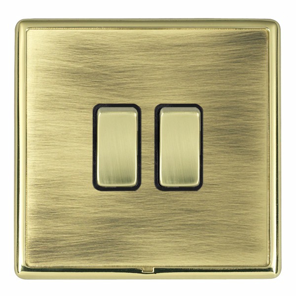 Linea-Rondo CFX Polished Brass Frame/Antique Brass Front 2 gang 10AX Intermediate Rocker Polished Brass/Black