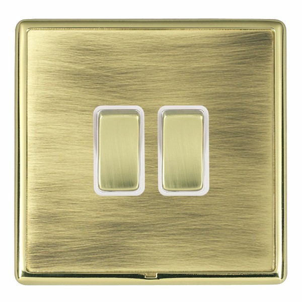 Linea-Rondo CFX Polished Brass Frame/Antique Brass Front 2 gang 10AX Intermediate Rocker Polished Brass/White