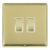 Linea-Rondo CFX Polished Brass Frame/Polished Brass Front 2 gang 10AX Intermediate Rocker Polished Brass/White