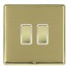 Linea-Rondo CFX Polished Brass Frame/Satin Brass Front 2 gang 10AX Intermediate Rocker Polished Brass/White