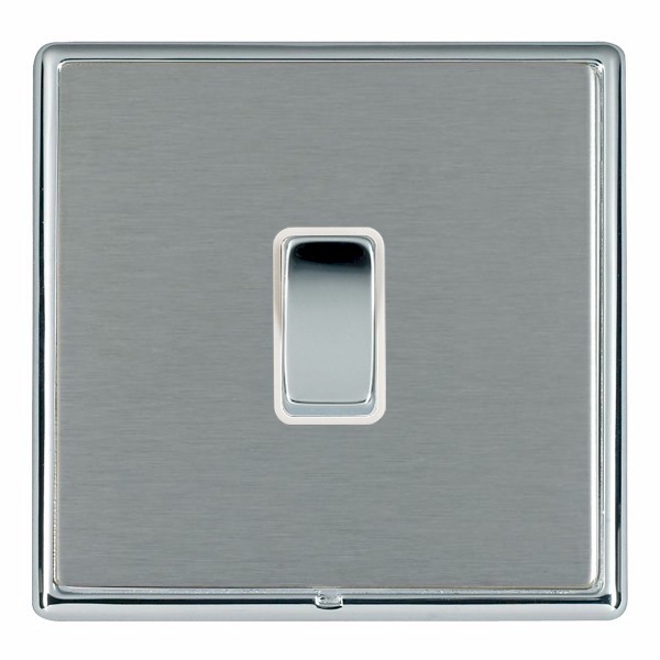 Linea-Rondo CFX Bright Chrome Frame/Satin Steel Front 1 gang 10AX Push To Make/Push to Break Retractive Rocker Bright Chrome/White