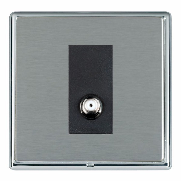 Linea-Rondo CFX Bright Chrome Frame/Satin Steel Front 1 gang Non-Isolated Satellite Black