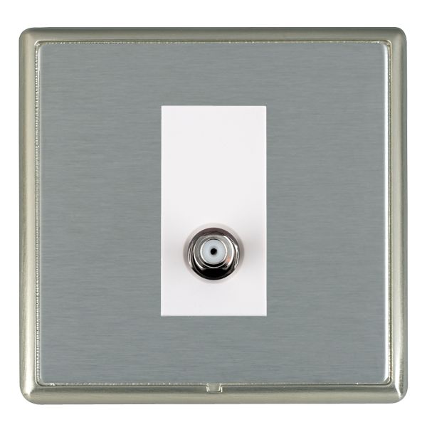Linea-Rondo CFX Satin Nickel Frame/Satin Steel Front 1 gang Non-Isolated Satellite White