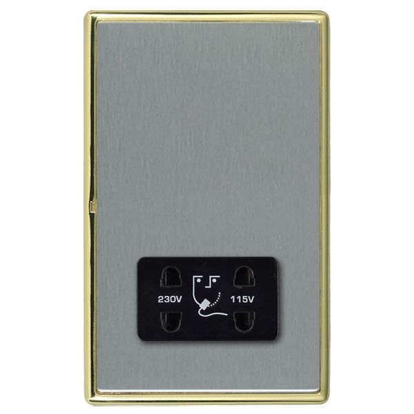 Linea-Rondo CFX Polished Brass Frame/Satin Steel Front Shaver Dual Voltage Unswitched Socket (Vertically Mounted) Black