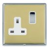 Linea-Rondo CFX Bright Chrome Frame/Polished Brass Front 1 gang 13A Double Pole Switched Socket Bright Chrome/White