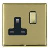 Linea-Rondo CFX Polished Brass Frame/Satin Brass Front 1 gang 13A Double Pole Switched Socket Polished Brass/Black