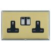 Linea-Rondo CFX Bright Chrome Frame/Polished Brass Front 2 gang 13A Double Pole Switched Socket Bright Chrome/Black