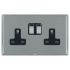 Linea-Rondo CFX Bright Chrome Frame/Satin Steel Front 2 gang 13A Double Pole Switched Socket Bright Chrome/Black