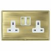Linea-Rondo CFX Polished Brass Frame/Antique Brass Front 2 gang 13A Double Pole Switched Socket Polished Brass/White