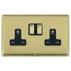 Linea-Rondo CFX Polished Brass Frame/Polished Brass Front 2 gang 13A Double Pole Switched Socket Polished Brass/Black