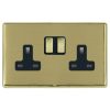 Linea-Rondo CFX Polished Brass Frame/Satin Brass Front 2 gang 13A Double Pole Switched Socket Polished Brass/Black