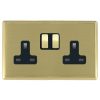 Linea-Rondo CFX Satin Brass Frame/Satin Brass Front 2 gang 13A Double Pole Switched Socket Satin Brass/Black