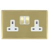 Linea-Rondo CFX Satin Brass Frame/Satin Brass Front 2 gang 13A Double Pole Switched Socket Satin Brass/White