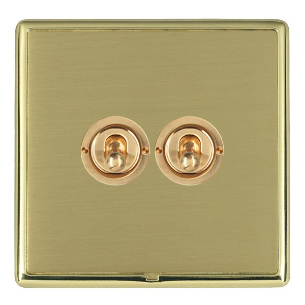 Linea-Rondo CFX Polished Brass Frame/Satin Brass Front 2 gang 20AX 2 Way Toggle Polished Brass
