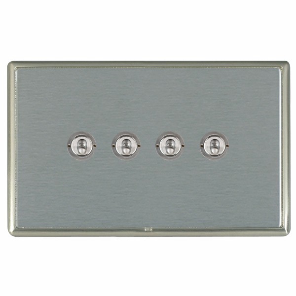 Linea-Rondo CFX Satin Nickel Frame/Satin Steel Front 4 gang 20AX 2 Way Toggle Satin Chrome