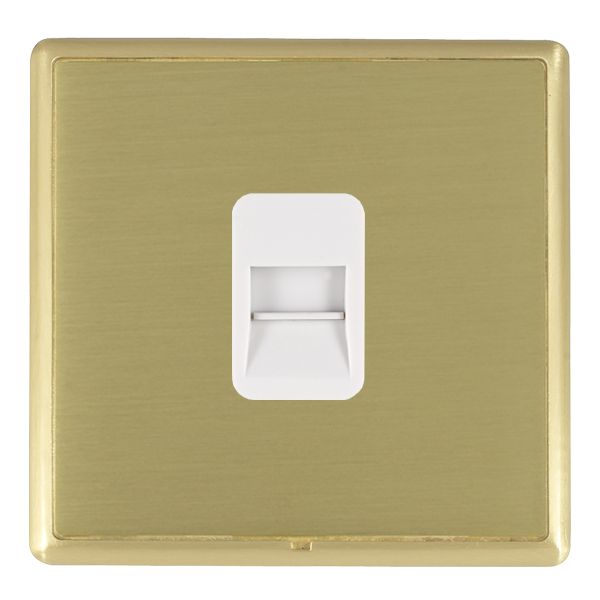 Linea-Rondo CFX Satin Brass Frame/Satin Brass Front 1 gang Telephone Slave White