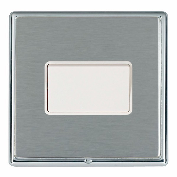 Linea-Rondo CFX Bright Chrome Frame/Satin Steel Front 1 gang 10A Triple Pole Rocker White/White