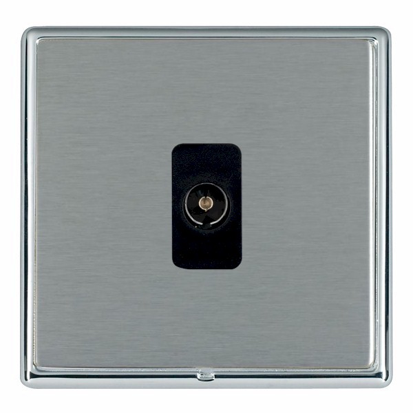 Linea-Rondo CFX Bright Chrome Frame/Satin Steel Front 1 gang Isolated TV 1in/1out Black