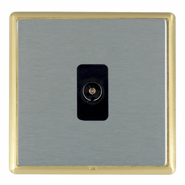 Linea-Rondo CFX Satin Brass Frame/Satin Steel Front 1 gang Isolated TV 1in/1out Black