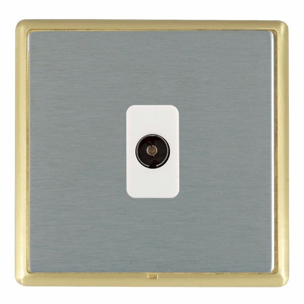 Linea-Rondo CFX Satin Brass Frame/Satin Steel Front 1 gang Isolated TV 1in/1out White