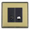 Linea-Rondo CFX Black Nickel Frame/Polished Brass Front 2 gang Non-Isolated TV+Satellite 2in/2out Black
