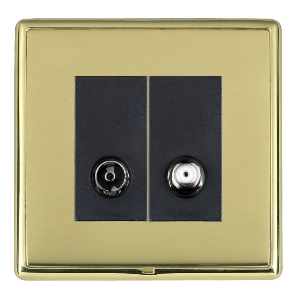 Linea-Rondo CFX Polished Brass Frame/Polished Brass Front 2 gang Non-Isolated TV+Satellite 2in/2out Black