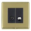 Linea-Rondo CFX Polished Brass Frame/Satin Brass Front 2 gang Non-Isolated TV+Satellite 2in/2out Black