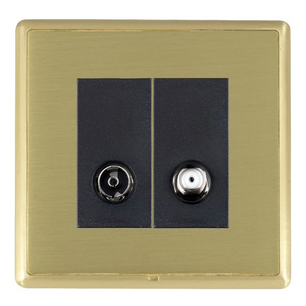 Linea-Rondo CFX Satin Brass Frame/Satin Brass Front 2 gang Non-Isolated TV+Satellite 2in/2out Black