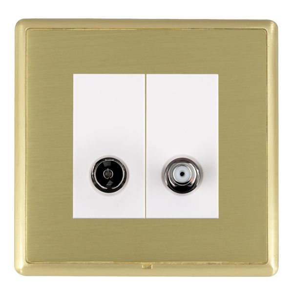 Linea-Rondo CFX Satin Brass Frame/Satin Brass Front 2 gang Non-Isolated TV+Satellite 2in/2out White