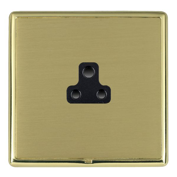Linea-Rondo CFX Polished Brass Frame/Satin Brass Front 1 gang 2A Unswitched Socket Black