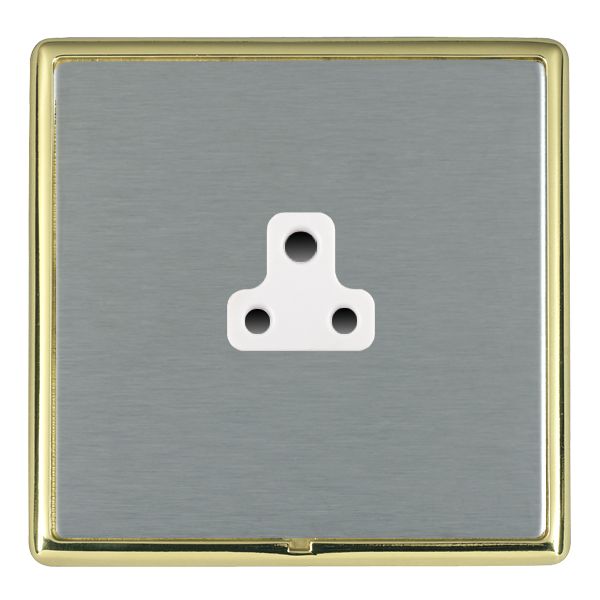 Linea-Rondo CFX Polished Brass Frame/Satin Steel Front 1 gang 2A Unswitched Socket White