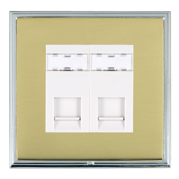 Linea-Scala CFX Bright Chrome Frame/Polished Brass Front 2 gang RJ12 Outlet – Unshielded White