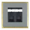 Linea-Scala CFX Satin Brass Frame/Satin Steel Front 2 gang RJ12 Outlet - Unshielded Black